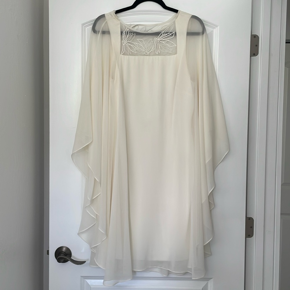 Halston Heritage white tank dress with chiffon overlay size 12